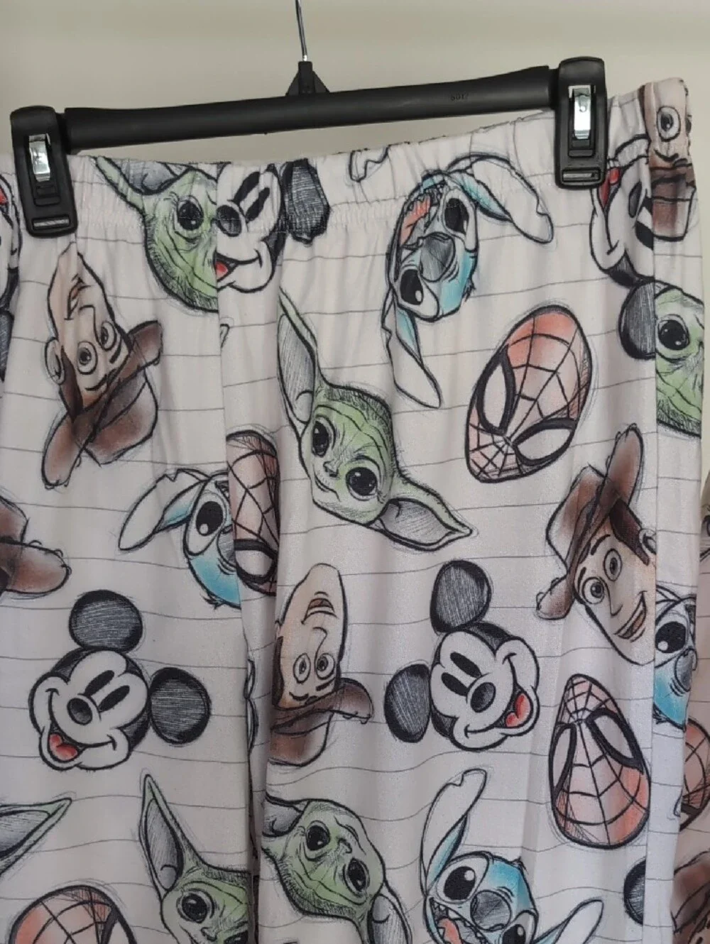 Disney Multicharacter Long Sleeve Pajama Set in White and Brown Trim - Picture 6 of 7